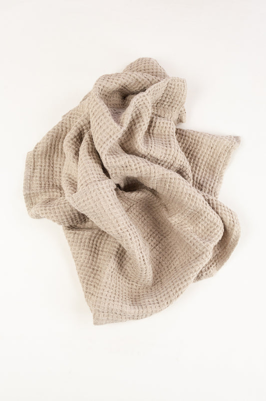 Waffle weave pure linen hand towel, made in Lithuania. In natural.