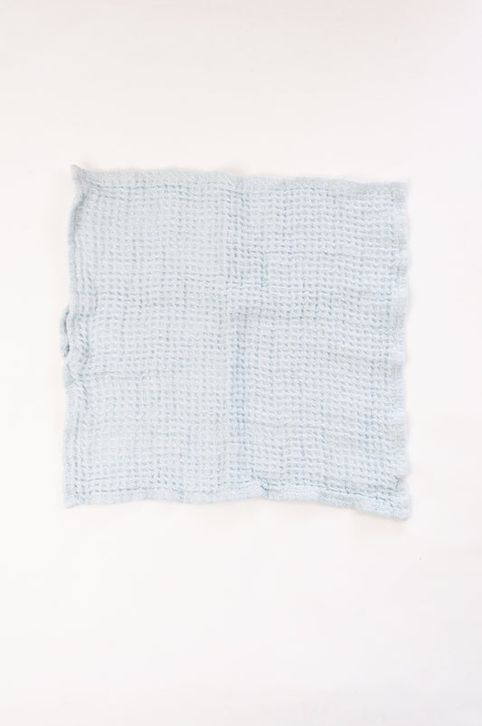 Waffle weave pure linen face cloth (or dish cloth). In ice blue, light blue.