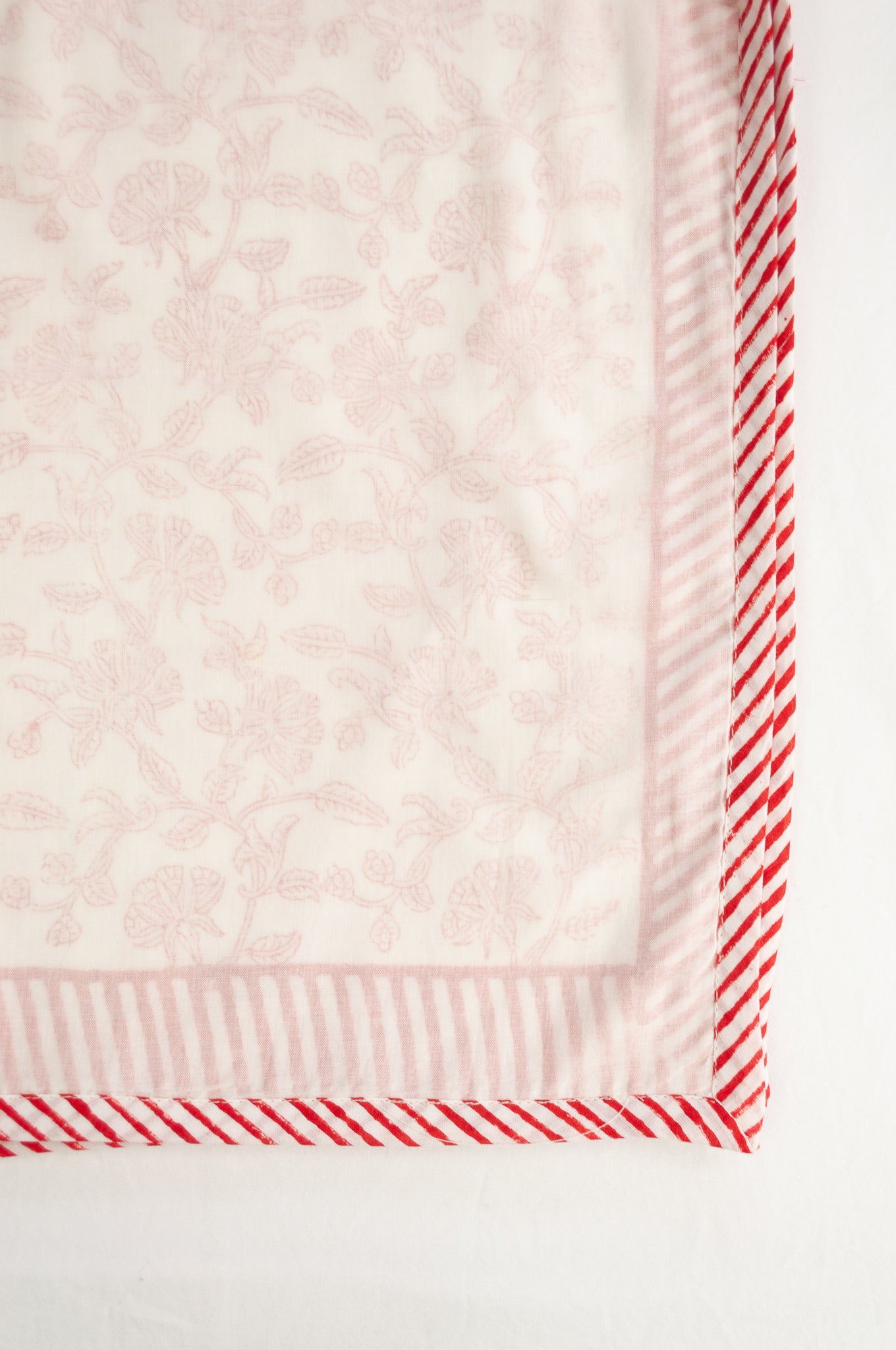 Crimson and white floral block print blockprint dohar lightweight muslin bedcover.