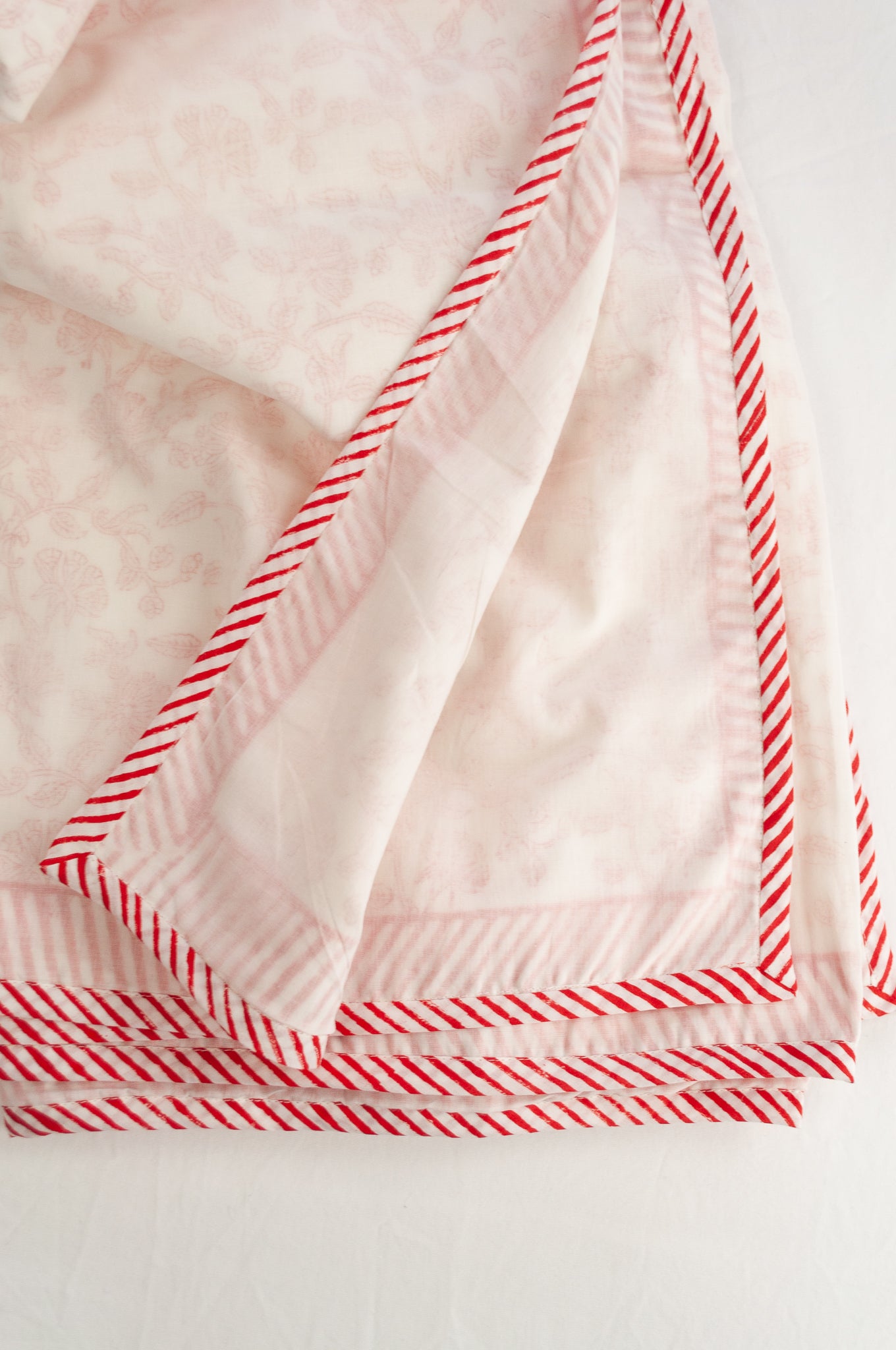 Crimson and white floral block print blockprint dohar lightweight muslin bedcover.