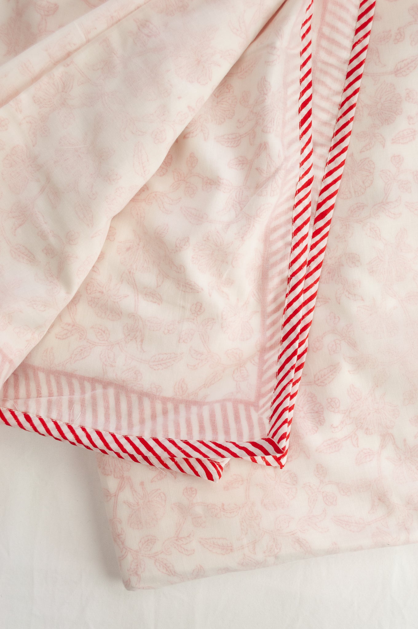 Crimson and white floral block print blockprint dohar lightweight muslin bedcover.