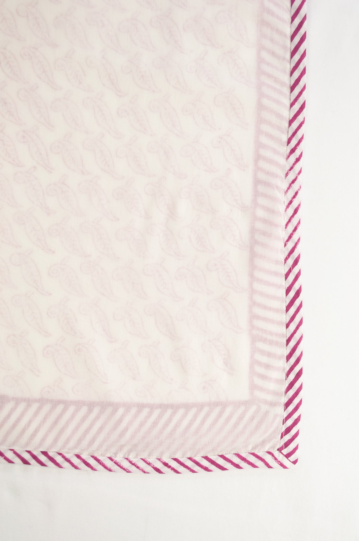 Rose pink and white leaf block print blockprint dohar lightweight muslin bedcover.