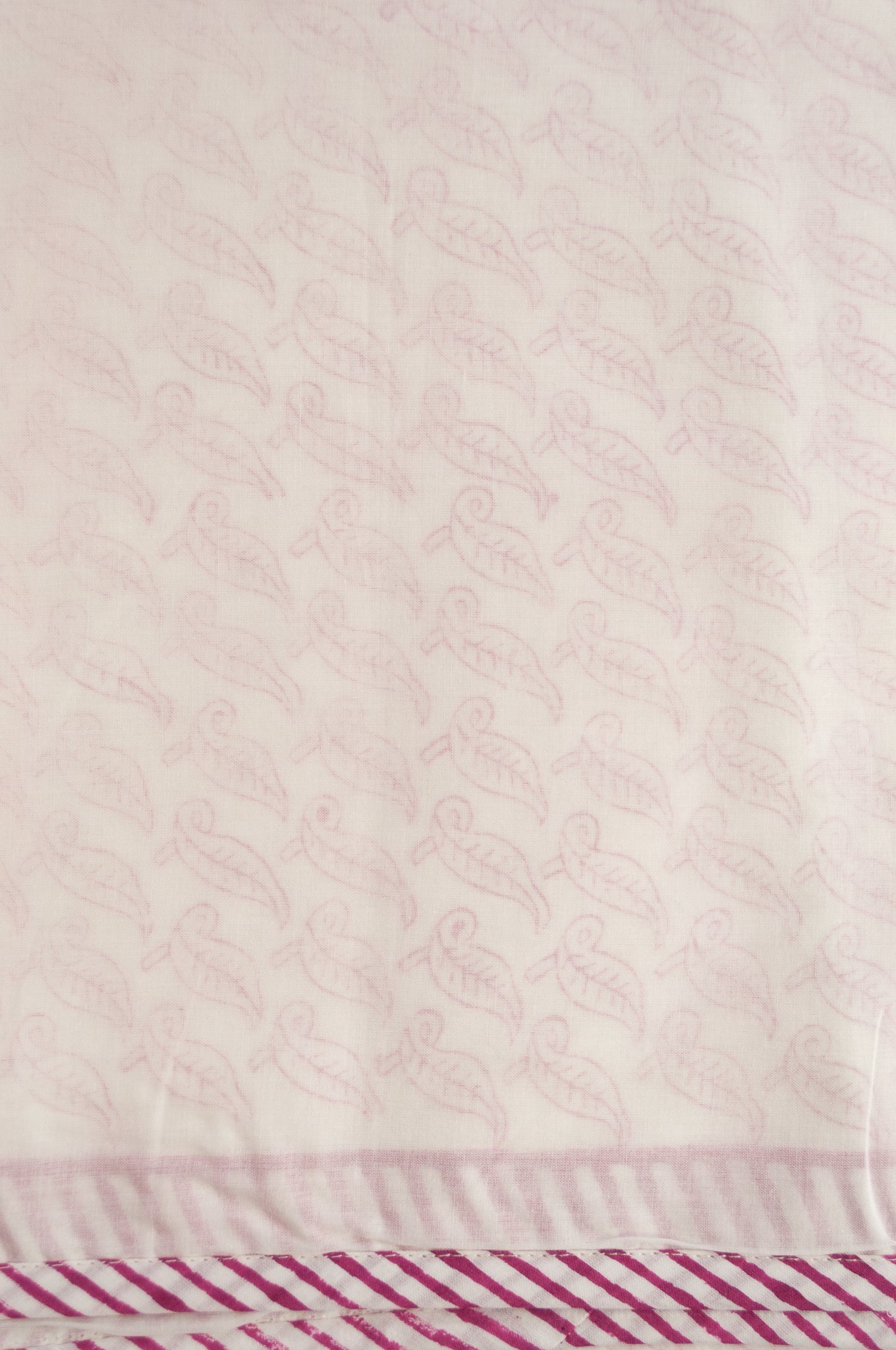 Rose pink and white leaf block print blockprint dohar lightweight muslin bedcover.