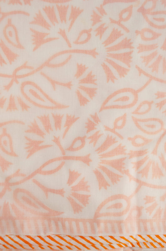 Saffron yellow and white floral block print blockprint dohar lightweight muslin bedcover.