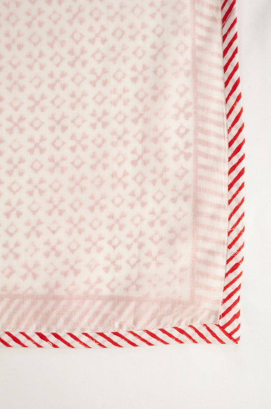 Crimson red and white geometric jumping jack block print blockprint dohar lightweight muslin bedcover.