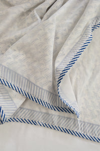 Indigo blue and white leaf pattern  block print blockprint dohar lightweight muslin bedcover.