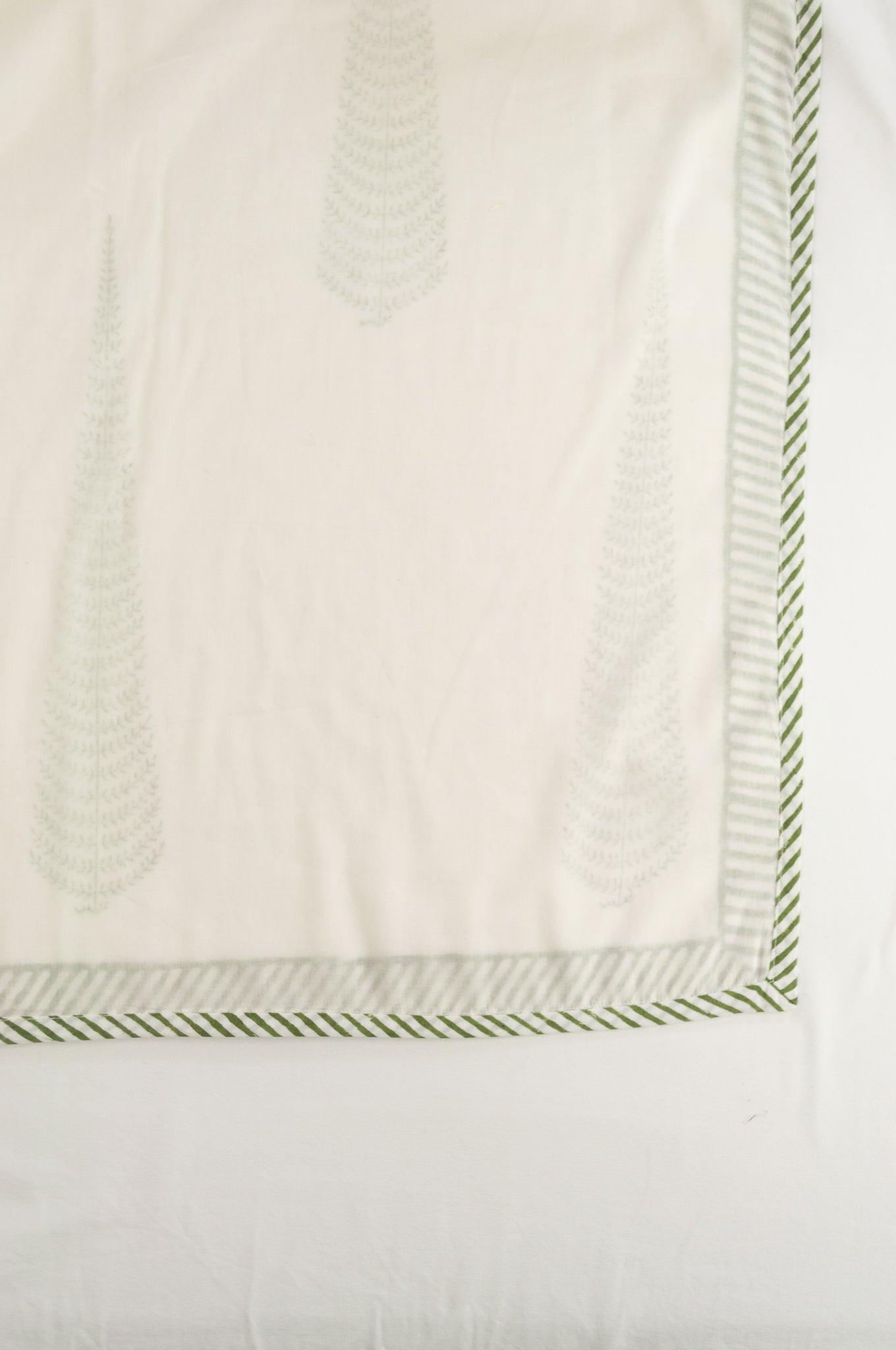 Cypress olive green trees block print blockprint dohar lightweight muslin bedcover.