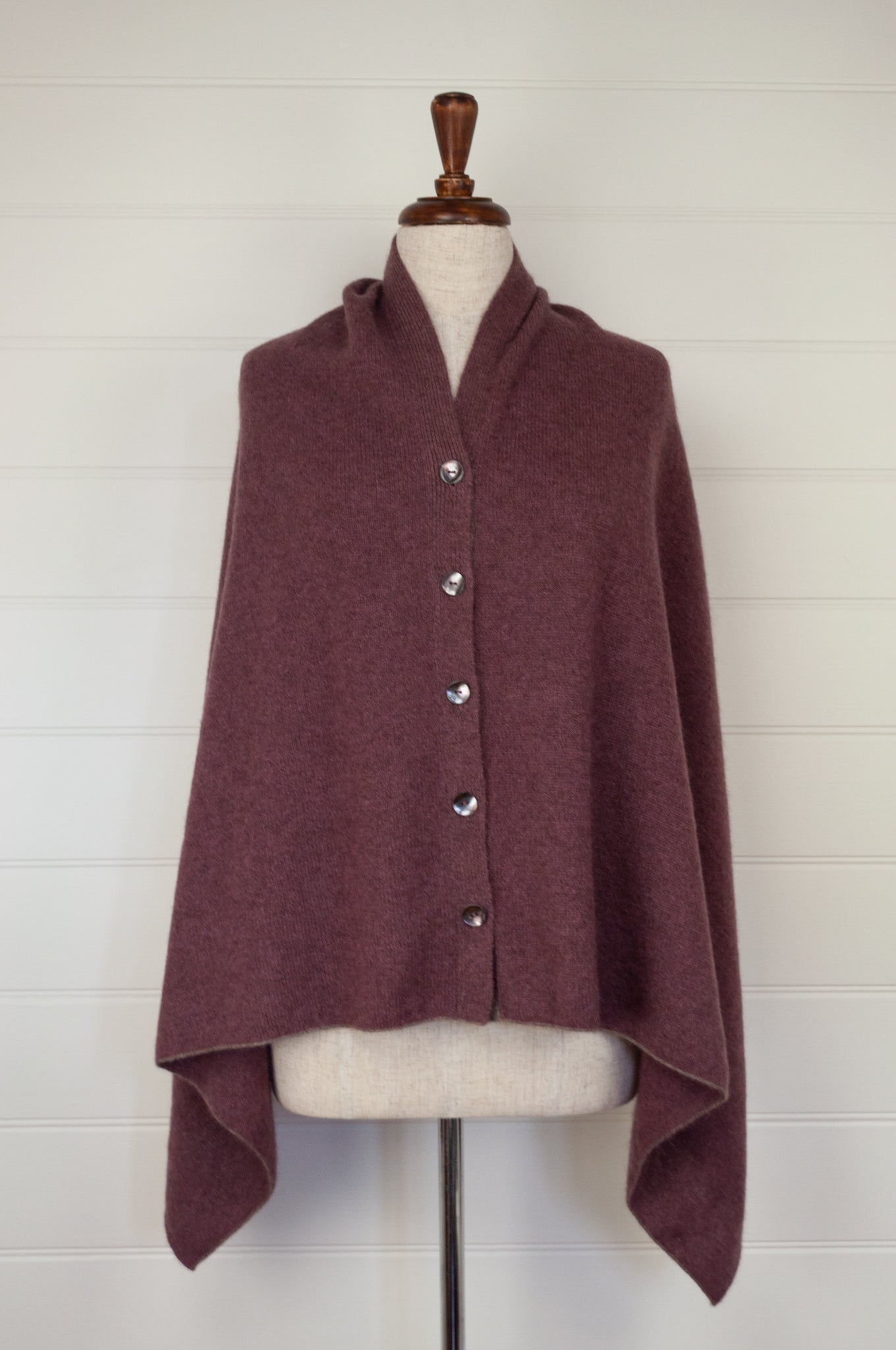 Juniper Hearth baby yak wool poncho in light plum.