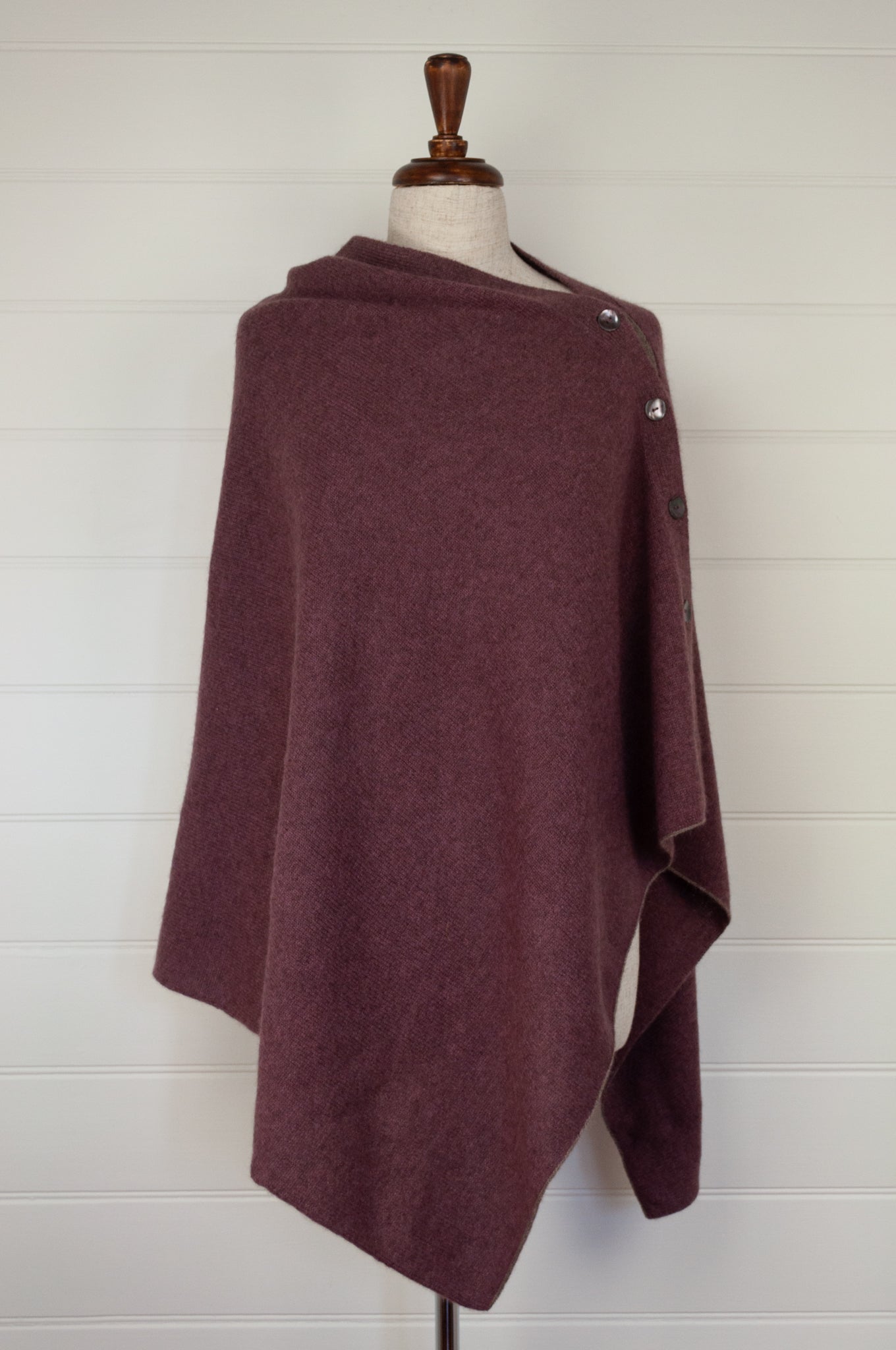 Juniper Hearth baby yak wool poncho in light plum.