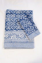 Load image into Gallery viewer, Block printed pure cotton blue and white floral print Nila table cloth.