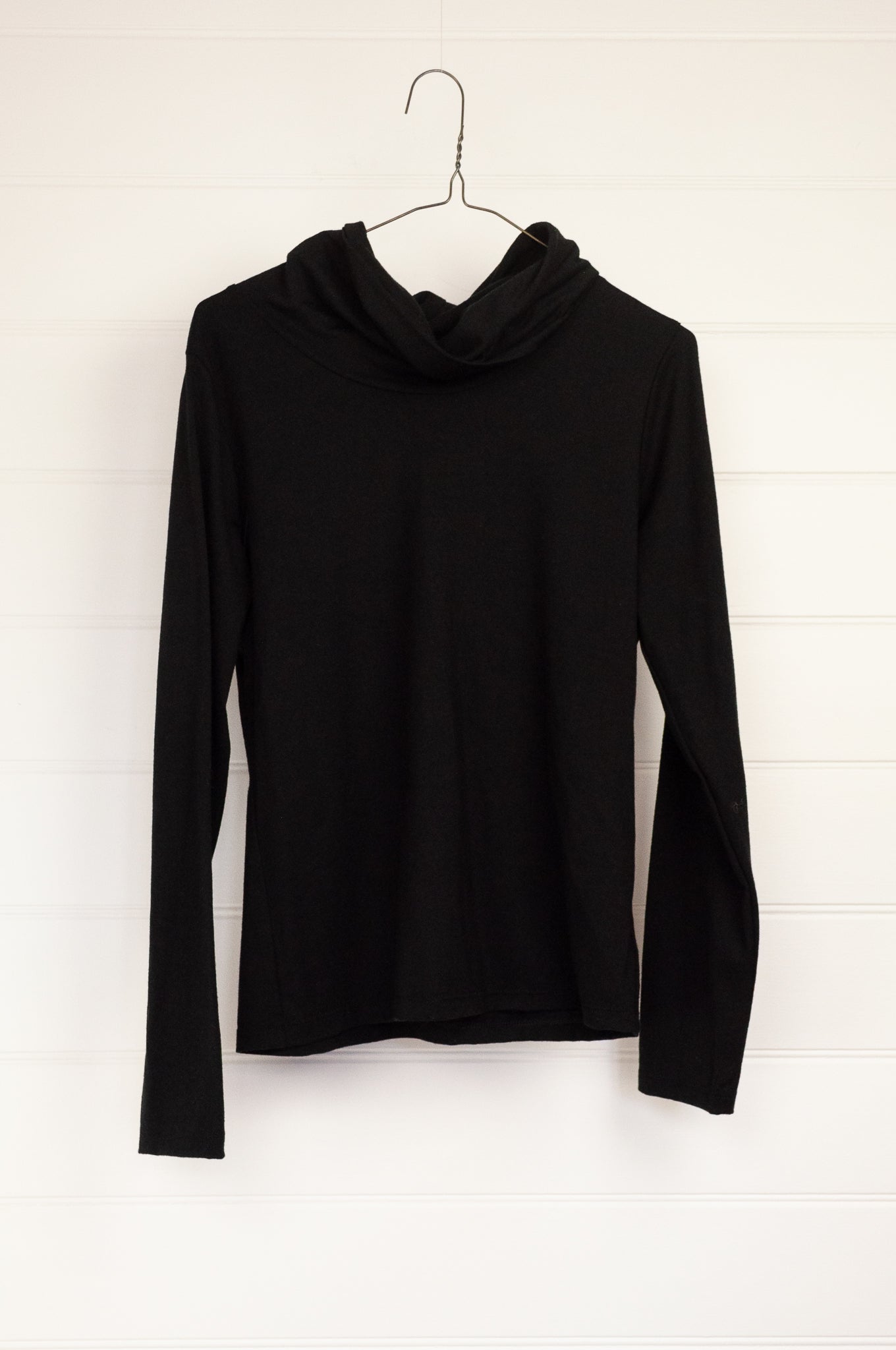 Kimberley Tonkin Bernie classic cowl neck in merino wool jersey in black.