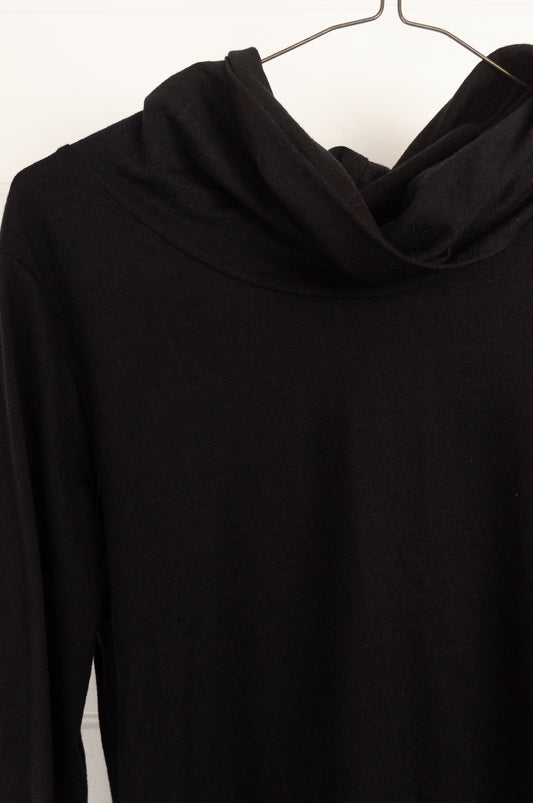 Kimberley Tonkin Bernie classic cowl neck in merino wool jersey in black.