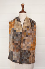 Load image into Gallery viewer, Sophie Digard pure wool artisan crocheted scarf, designed in France made in Madagascar, Puk in Tortuga earth palette of mustard, taupe, chocolate and charcoal.