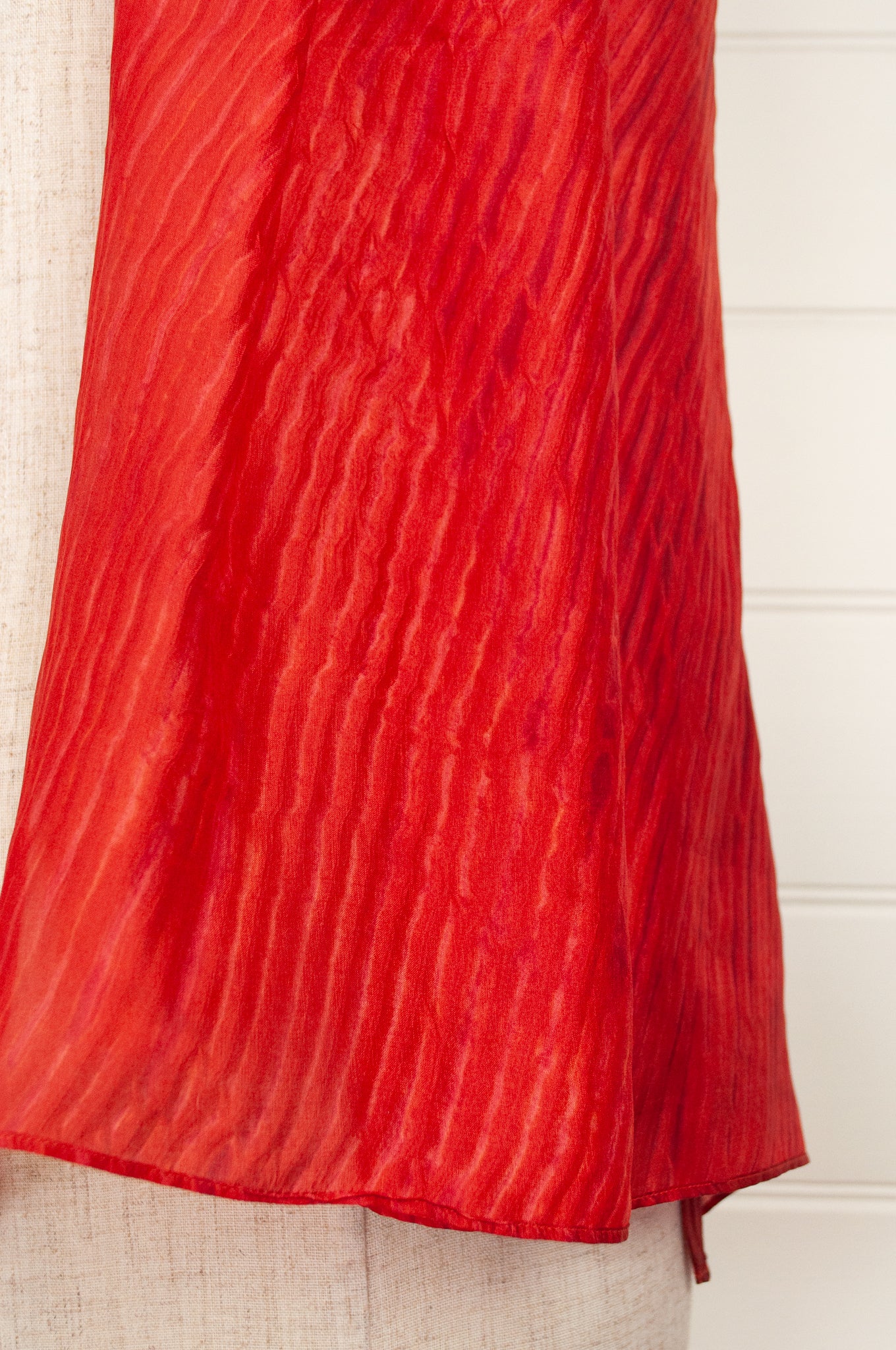 Neeru Kumar silk shibori scarf in scarlet with highlights of deep rose pink.