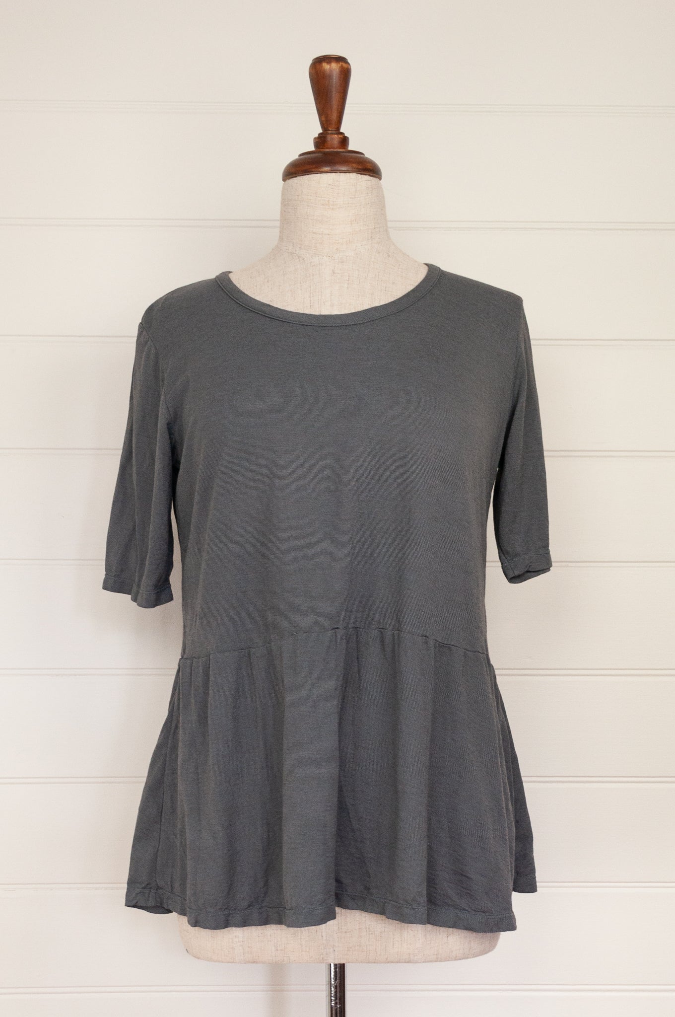 Valia made in Melbourne cotton jersey knit peplum top T-shirt in kalamata charcoal grey.