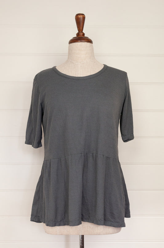 Valia made in Melbourne cotton jersey knit peplum top T-shirt in kalamata charcoal grey.