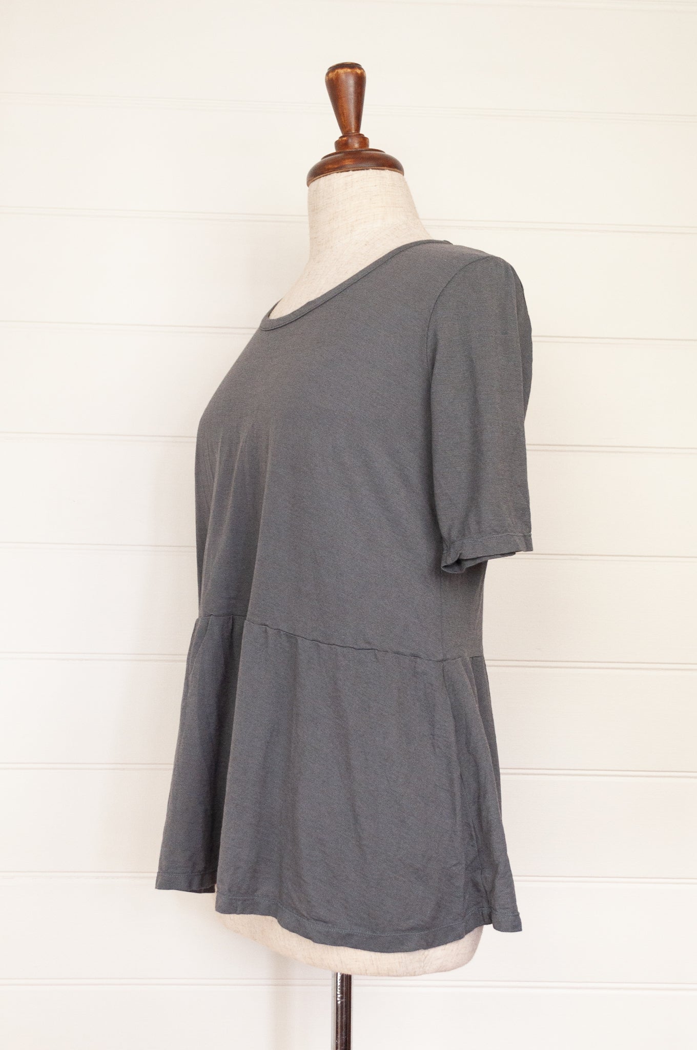Valia made in Melbourne cotton jersey knit peplum top T-shirt in kalamata charcoal grey.