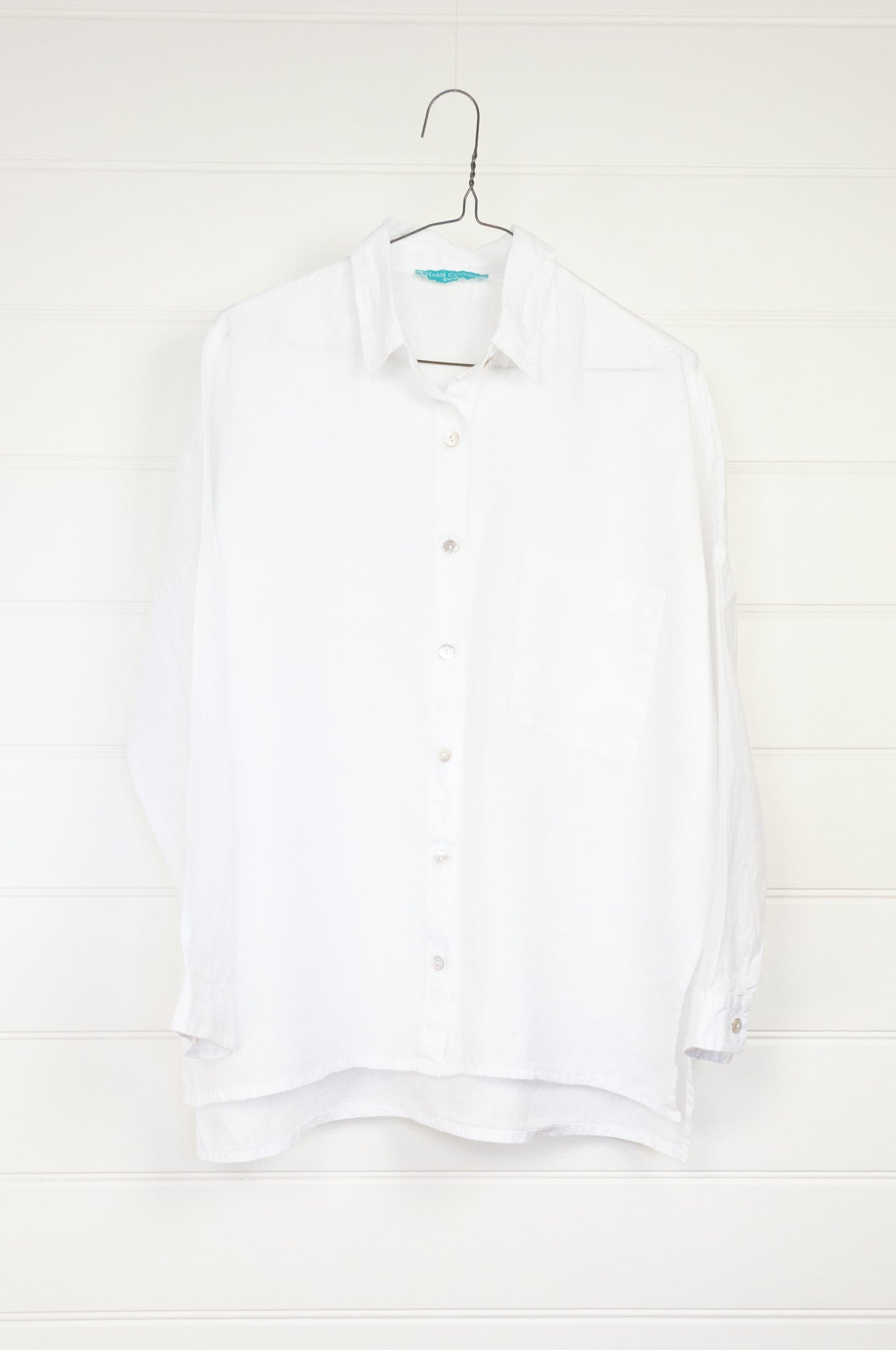 Haris Cotton made in Greece pure linen white button up long sleeve shirt.