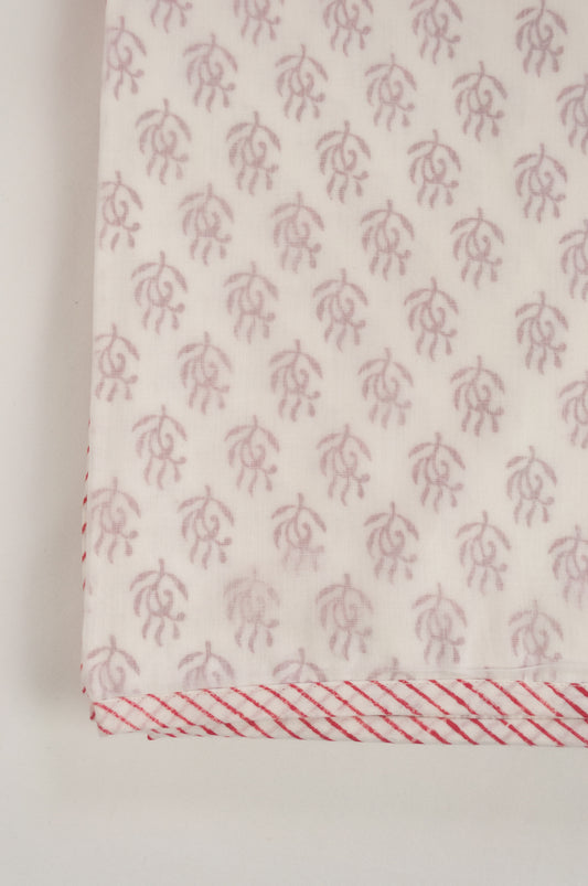 Baby dohar lightweight three layered baby wrap cot quilt, cotton muslin block printed, raspberry red sprig pattern.