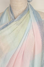 Load image into Gallery viewer, JH cotton voile sarong wrap scarf in teal floral with highlights in coral.