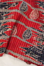Load image into Gallery viewer, Vintage kantha quilt upcycled from cottonn saris, handstitched, in dramatic red white and blue floral with co-ordinating paisley in red white and soft green.