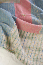 Load image into Gallery viewer, Washed vintage kantha quilt, soft pastel stripes and checks.