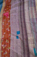 Load image into Gallery viewer, Striped and patched multi coloured vintage kantha quilt, heavy weight finely stitched.