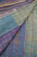 Load image into Gallery viewer, Striped and patched multi coloured vintage kantha quilt, heavy weight finely stitched.