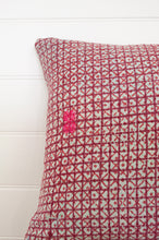 Load image into Gallery viewer, Vintage kantha quilt blockprinted square cushion in red and white checks.