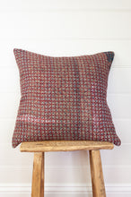 Load image into Gallery viewer, Vintage kantha quilt blockprinted square cushion in vintage red checks..