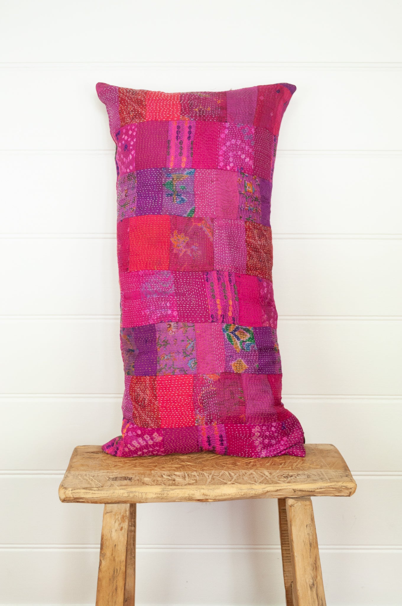 Vintage silk patchwork vibrant shades of magenta, vibrant pink and purple.