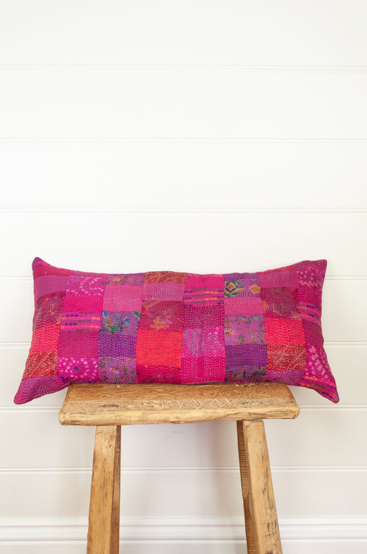 Vintage silk patchwork vibrant shades of magenta, vibrant pink and purple.