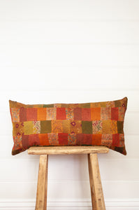 Vintage silk patchwork autumn shades of gold tangerine olive and russet.