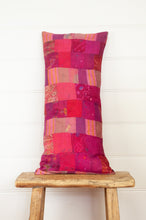 Load image into Gallery viewer, Vintage silk patchwork shades of ruby red and magenta pink and rose.