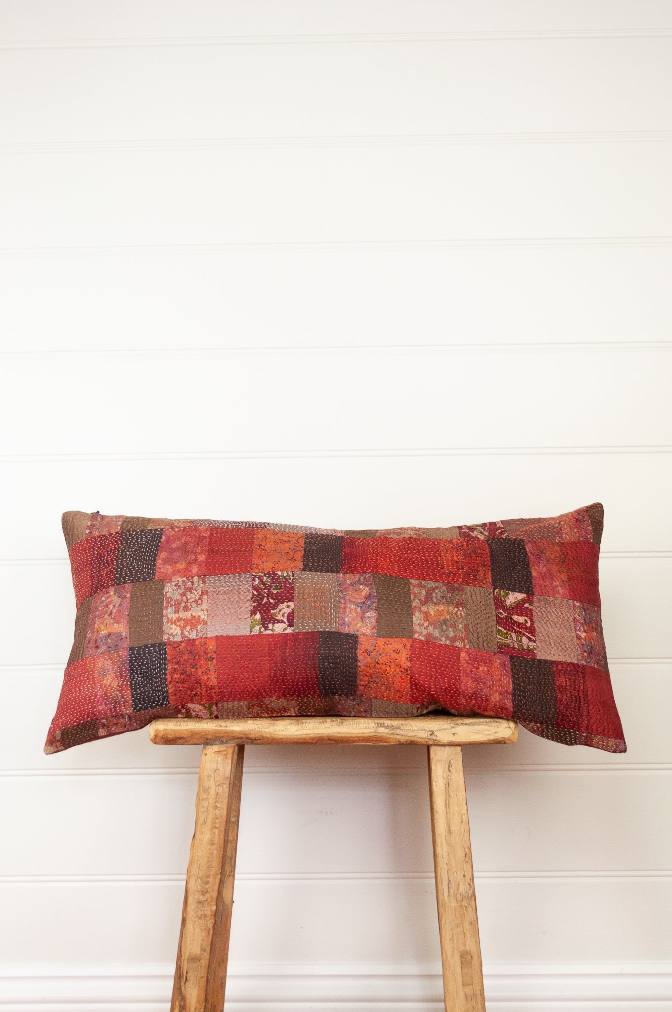 Vintage silk patch kantha cushion - Jaffa