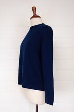 Load image into Gallery viewer, Juniper Hearth pure cashmere classic crew neck sweater in midnight navy blue.