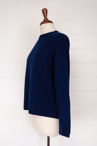 Juniper Hearth pure cashmere classic crew neck sweater in midnight navy blue.