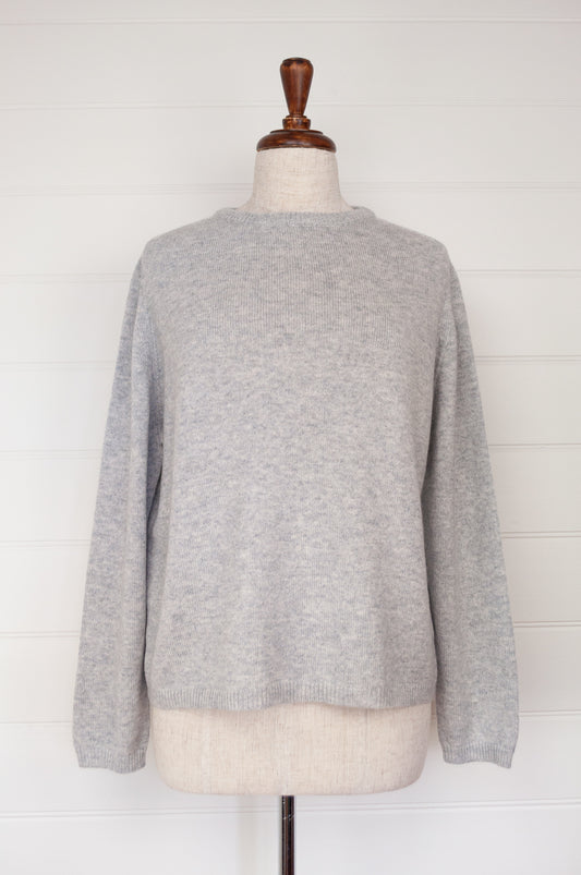 Juniper Hearth pure cashmere classic crew neck sweater in ash grey marled.