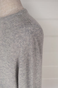 Juniper Hearth pure cashmere classic crew neck sweater in ash grey marled.