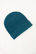 Load image into Gallery viewer, Juniper Hearth rib knit pure cashmere mosaic teal green beanie.