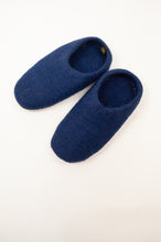 Load image into Gallery viewer, Navy blue wool felt slippers, slip on style, fair trade and ethically made in Nepal.