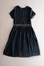 Load image into Gallery viewer, Runaway Bicycle handloom silk Lucy dress with applique waist detail. In charcoal.