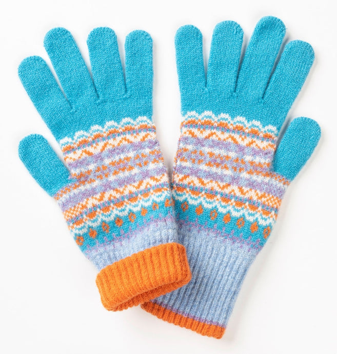 Eribé made in Scotland fairisle gloves in Blue Iris.