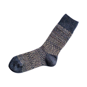 Nishigushi Kutsushita Oslo wool jacquard fairisle sock in navy with grey pattern.