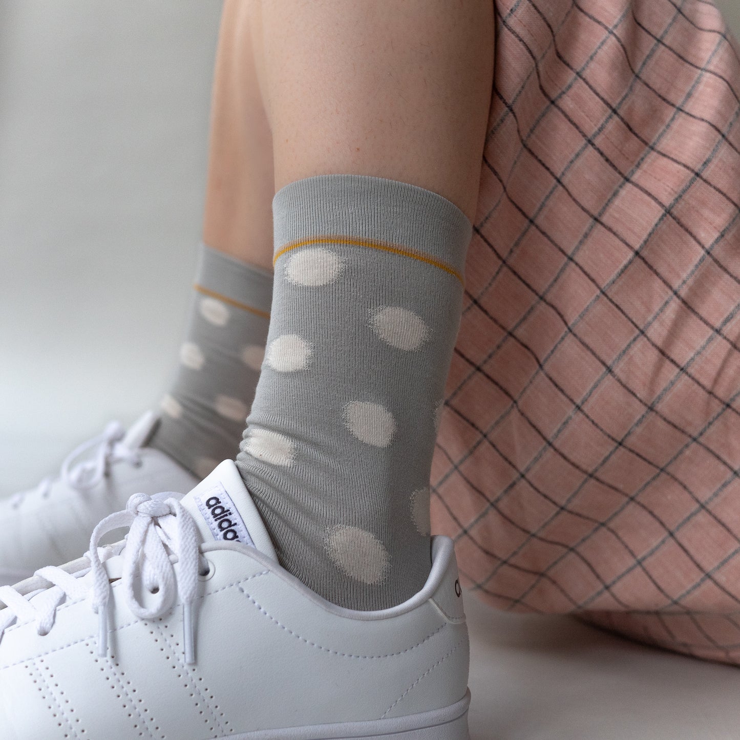 Bonne Maison celadon polka dot spot cotton socks.