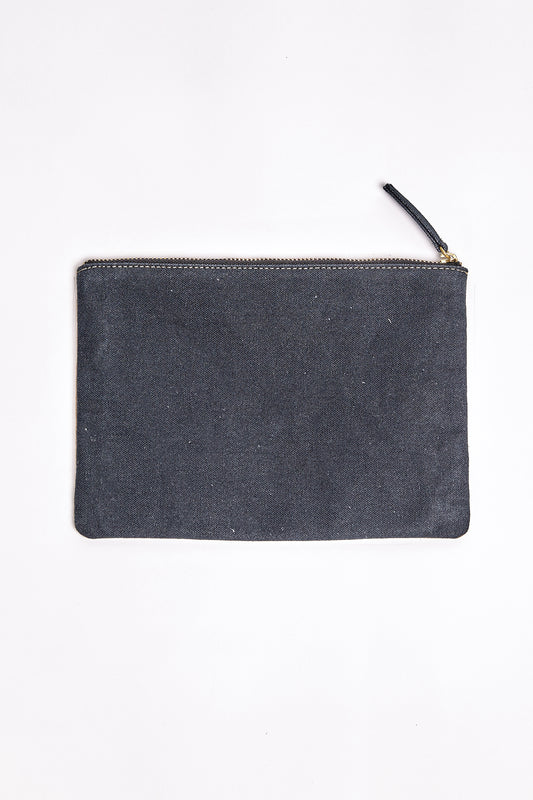 Inoui Editions Eugene embroidered zippered pouch - leopard in yellow and black on saffron yellow background.