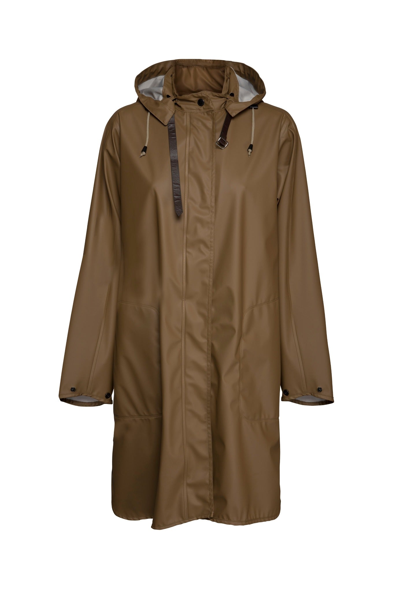 Ilse Jacobsen RAIN71 A-line rain coat with detachable hood, in Otter, camel brown.