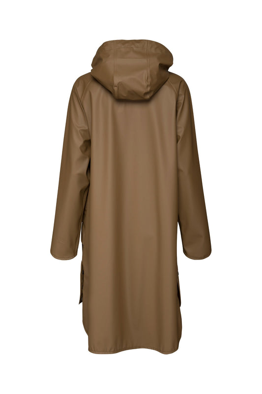 Ilse Jacobsen RAIN71 A-line rain coat with detachable hood, in Otter, camel brown.