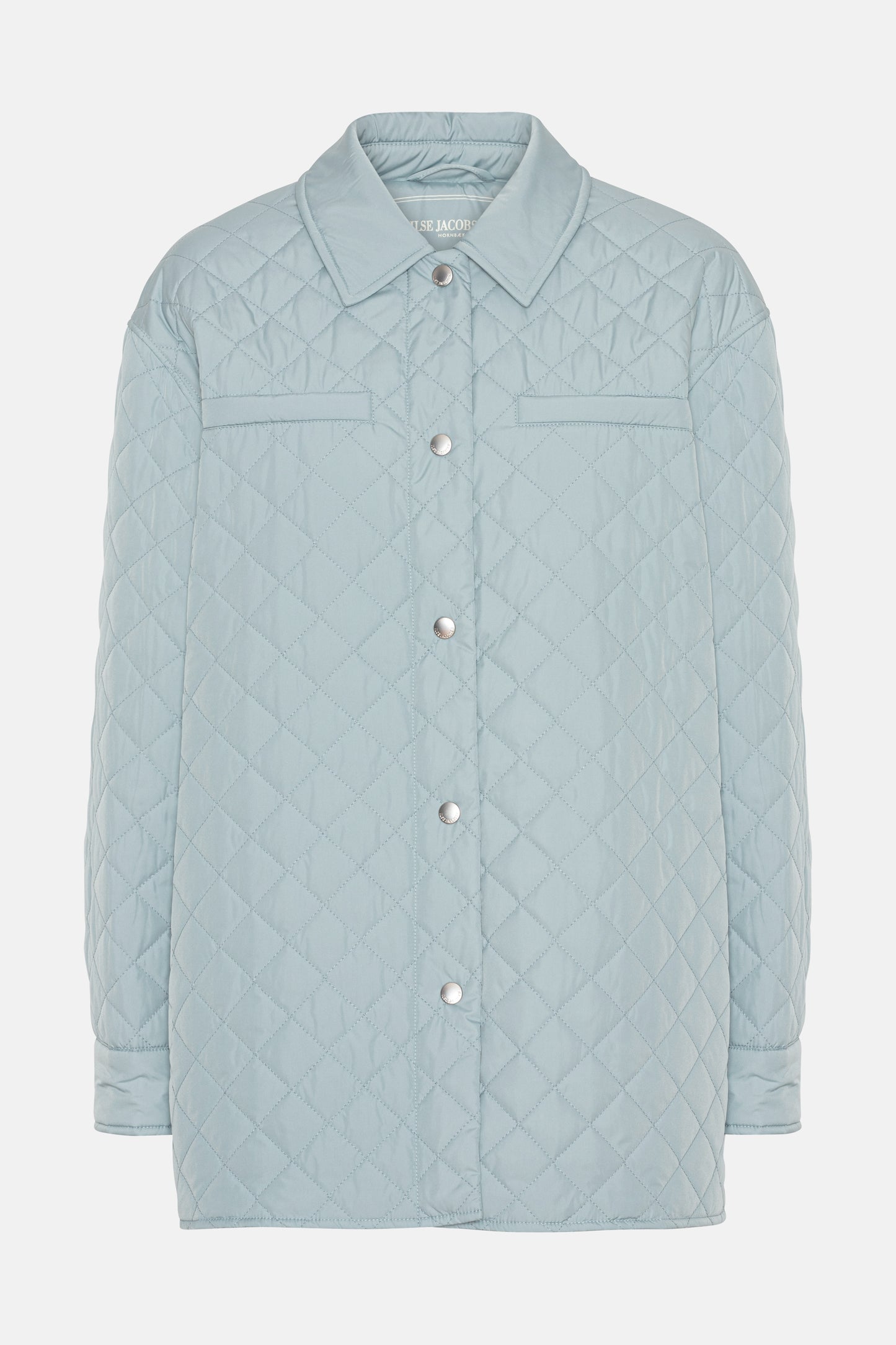 Ilse Jacobsen quilted shirt jacket style in light petroleum blue.