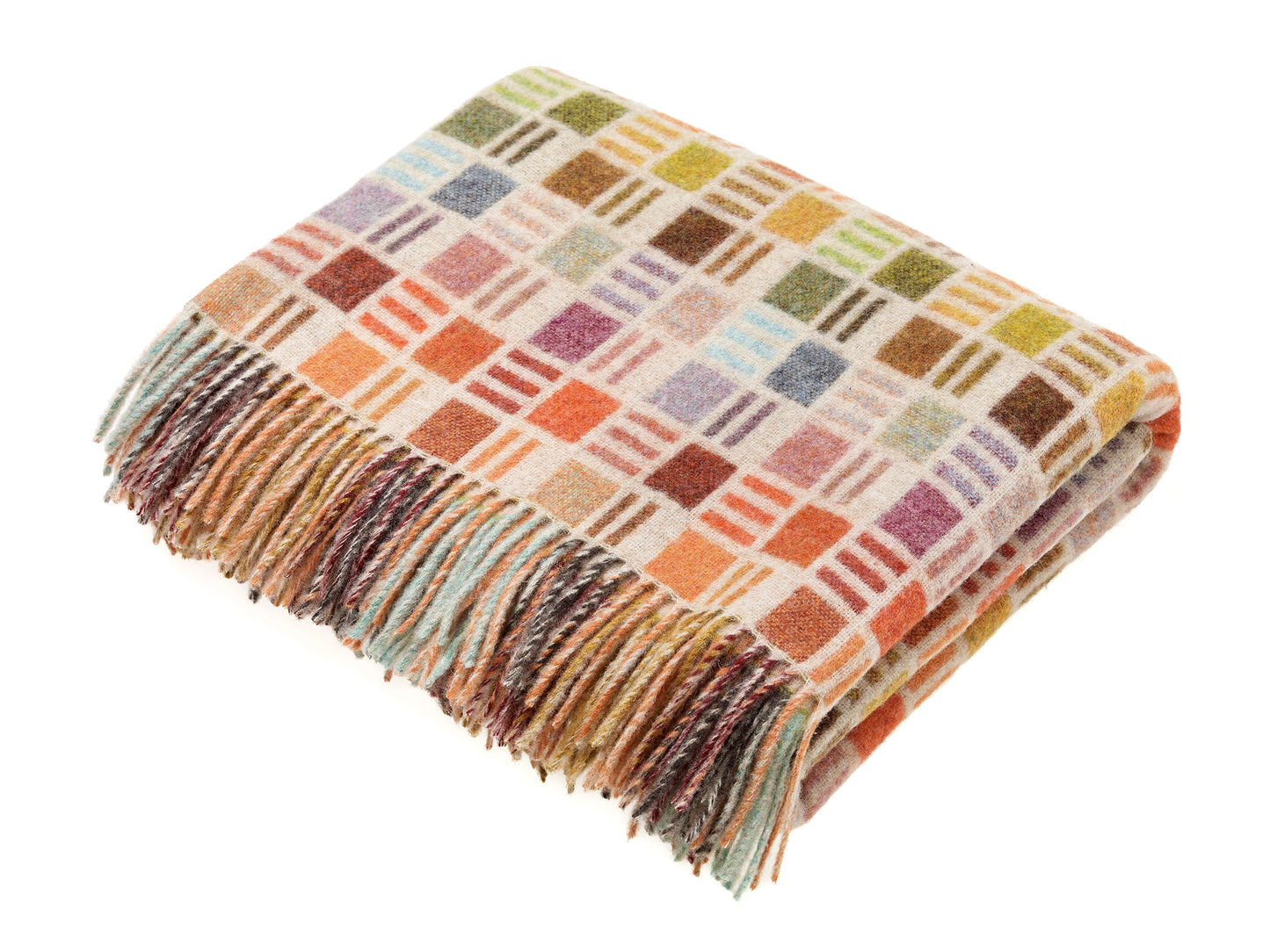 Bronte by Moon multicolour merino wool reversible thro, Ribbon check design.